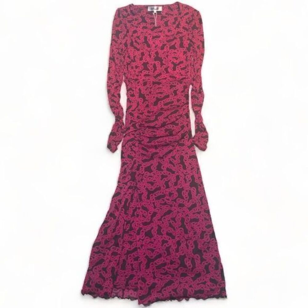 Diane Von Furstenberg Edyna Dress Midi Crawling Chain‎ Small Beet Pink Large - Picture 6 of 12
